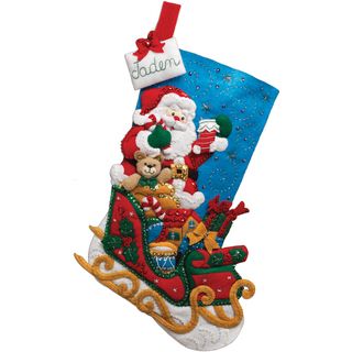 Santa and His Sleigh Stocking Felt Applique Kit