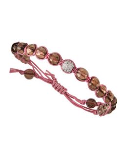 Woven Brown Bead Bracelet, Pink Amethyst