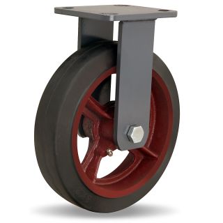 Hamilton Workhorse Caster   8Dia.X2W Rubber Wheel   500 Lb. Capacity A  3/4 Precision Tapered Roller Bearings   Rigid   Black/Red