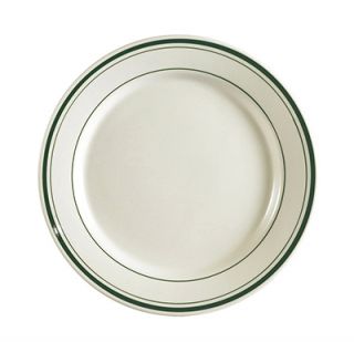 CAC International 9.75 Greenbrier Dinner Plate   Rolled Edge Ceramic, Green Band/American White