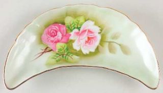 Lefton Heritage Green Bone Dish, Fine China Dinnerware   Pink Roses,Green Backgr