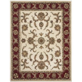Handmade Tabriz Ivory/ Red Wool Rug (76 X 96)