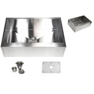 30 inch Stainless Steel Farmhouse Single Bowl Flat Apron Kitchen Sink 16 Gauge Basket Strainer / Gri