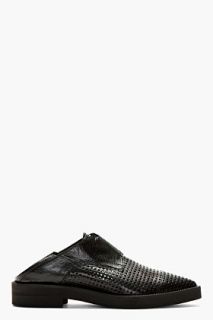 Helmut Lang Black Leather Perforated Benday Oxfords