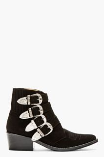 Toga Pulla Black Suede Western Buckle Ankle Boot