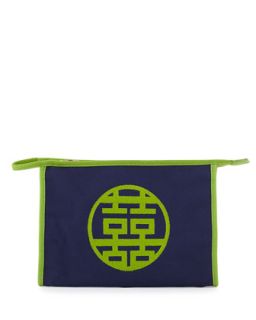 Jumbo Embroidered Canvas Travel Case, Navy