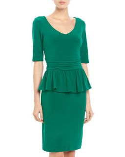 Peplum Ruched Waist Dress, Emerald