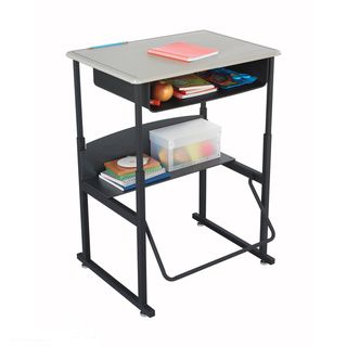 Safco Alphabetter Desk 28 X 20 Standard Top (BeigeMaterials Steel, MDFFinish Black powder coatDimensions 28 inches wide x 20 inches deep x 26 to 42 inches highPhenolic (shelf) .25 inches Number of shelves One (1)Number of compartments One (1) )