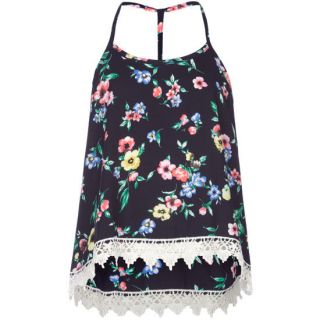 Floral Print Crochet Trim Girls T Back Tank Navy Combo In Sizes X Lar