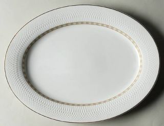 Nikko Dune 14 Oval Serving Platter, Fine China Dinnerware   Embossed Rim, Tan&G
