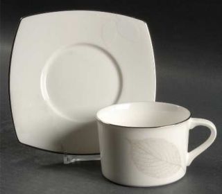 Mikasa Silver Leaves Flat Cup & Saucer Set, Fine China Dinnerware   Elegance,Lea