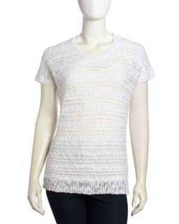 Dolman Sleeve Crochet Knit Pullover, White