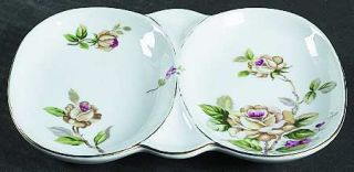Lynmore Golden Rose 2 Part Relish, Fine China Dinnerware   Pink/Brown Flowers On