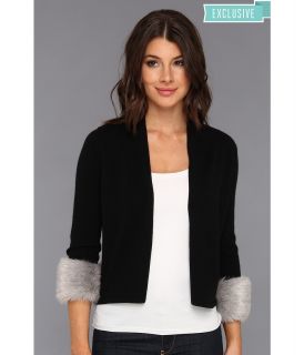 Autumn Cashmere Easy Crop Cardigan w/ Faux Fur Cuffs Womens Sweater (Black)
