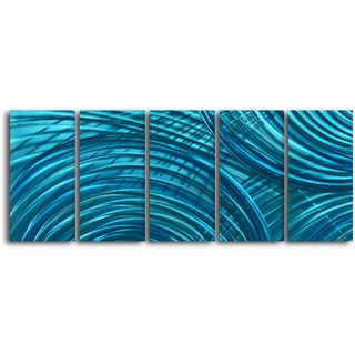 Handmade Ripples In The Deep 5 piece Metal Wall Art Set (LargeSubject AbstractOverall image dimensions 24 inches high x 60 inches wide x 1 inches deepPanel dimensions (each) 24 inches high x 12 inches wide )
