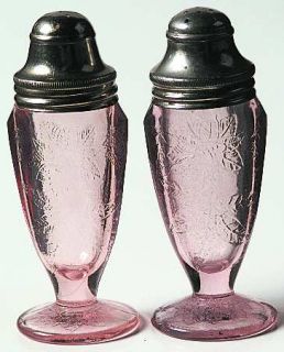 Jeannette Floral Pink Footed Shaker Set & Metal Lids   Pink,Depression Glass