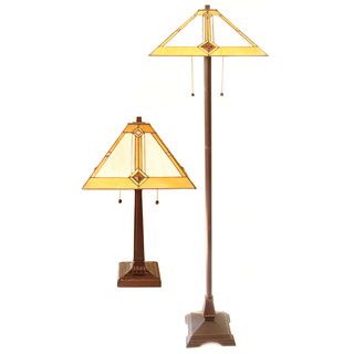 Tiffany Style Mission Table And Floor Lamp Set