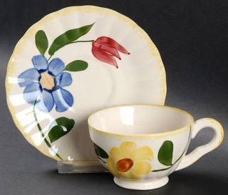 Blue Ridge Southern Pottery Sun Bouquet Footed Cup & Saucer Set, Fine China Dinn