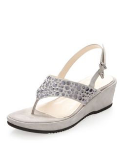 Studded Suede Thong Wedge Sandal, Taupe