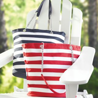 Striped Insulated Cooler Tote Bag, Red/White