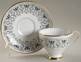 Royal Chelsea Sheringham Footed Cup & Saucer Set, Fine China Dinnerware   Black