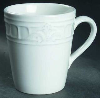 Laurie Gates Trellis White Mug, Fine China Dinnerware   All White,Embossed Scrol