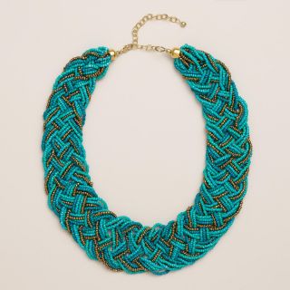 Turquoise and Gold Braided Seed Bead Necklace   World Market
