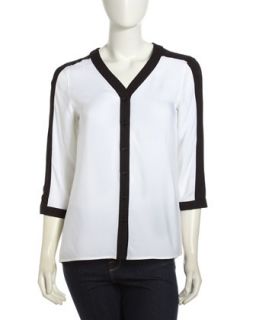 Two Tone Georgette Button Down Blouse