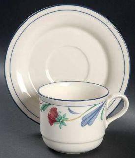 Lenox China Poppies On Blue (For The Blue) Flat Cup & Saucer Set, Fine China Din