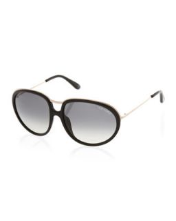 Bridge Detail Oval Sunglasses, Black