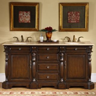 Silkroad Exclusive 72 inch Stone Countertop Bathroom Vanity Lavatory Double Sink Cabinet (Dark chestnut Type Bathroom double sink cabinet vanity Materials Natural stone, solid wood structure and CARB Ph2 certified panelsStone color Baltic brownHardware