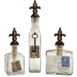 Set Of 3 Glass Provence Royal Symbol Stopper Bottles