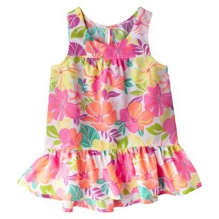 Cherokee Infant Toddler Girls Hawaiian Flower Drop Waist Tank Top   Neon 4T