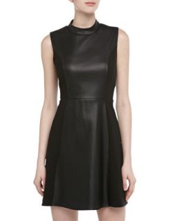 Collared Faux Leather Dress, Black