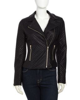 Quilted Faux Leather Jacket, Black