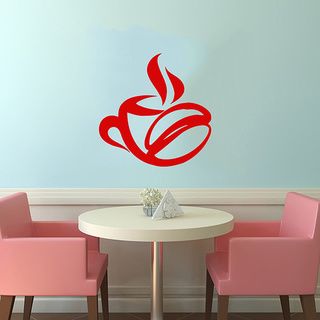 Steaming Cup Of Coffee Vinyl Wall Decal (Glossy redEasy to applyDimensions 25 inches wide x 35 inches long )