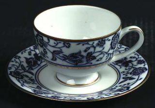 Muirfield Anatolia Footed Cup & Saucer Set, Fine China Dinnerware   Blue & Gold