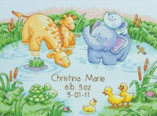 Little Pond Birth Record Counted Cross Stitch Kit 12x9 14 Count