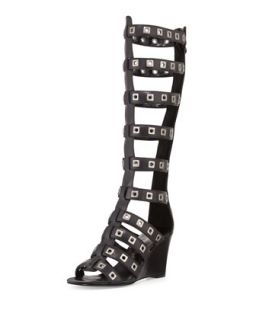 Kennedy Riveted Strappy Leather Boot, Black