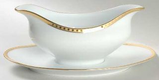 Tiffany Gold Band Gravy Boat with Attached Underplate, Fine China Dinnerware   G