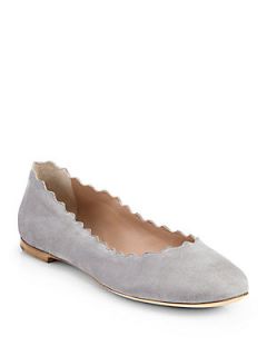 Chloe Suede Scalloped Ballet Flats   Open Grey