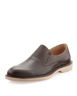Evan Perforated/Smooth Leather Slipper, Chestnut