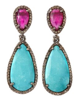 Ruby & Turquoise Pear Drop Earrings