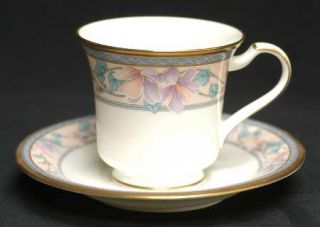 Noritake Embassy Suite Footed Cup & Saucer Set, Fine China Dinnerware   Blue Ban