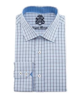 Plaid Check Long Sleeve Dress Shirt, Blue