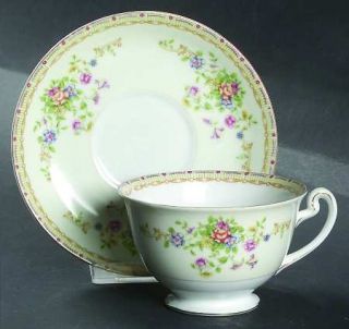 National China (Japan) Patricia Footed Cup & Saucer Set, Fine China Dinnerware  