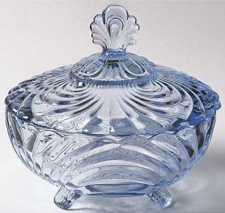 Cambridge Caprice Moonlight Blue 3 Footed Candy Dish with Lid   Stem #300,Moonli