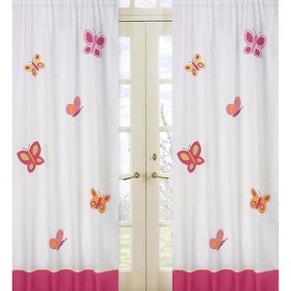 Pink And Orange Butterfly 84 inch Curtain Panel Pair (MultiConstruction Rod pocketPocket measures 1.5 inchLining NoneDimensions 42 inches wide x 84 inches long eachMaterials CottonCare instructions Machine washableThe digital images we display have 