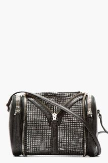 Kara Black Pebbled Leather And Mesh Double Date Bag