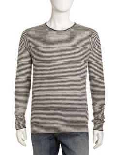 Striped Linen Blend Sweater, Gray/Natural